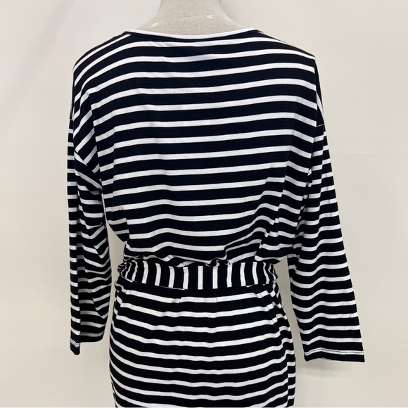 💙💛 Sanctuary Black White Striped Sullivan Henley Scoop Neck T-Shirt Dress - Picture 9 of 11